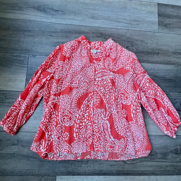 Chico's (2) Linen Lightweight 3/4 Sleeve Button Up Shirt Blouse Workwear Casual - Picture 2 of 11